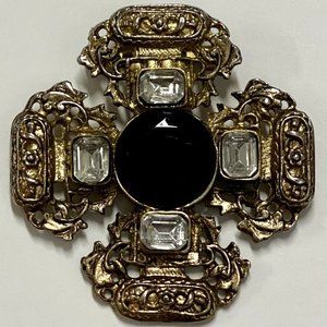Vintage Averil Onyx Maltese Cross Brooch Pin 1940s